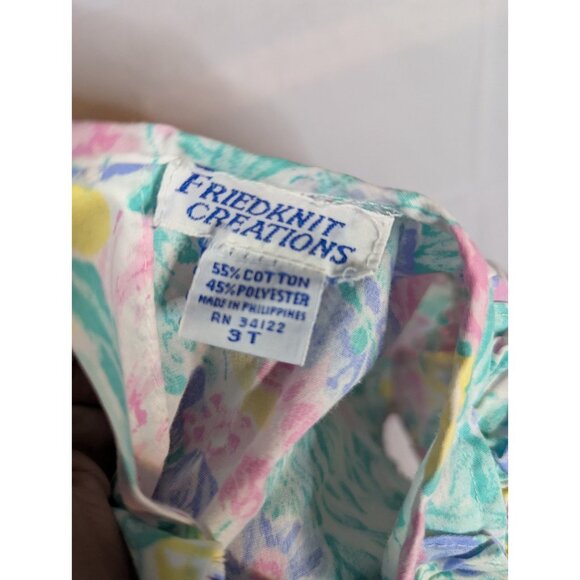 Friedknit Creations Girls Toddler Pastel Floral Romper Sz 3T Ruffles 90s Easter - Picture 13 of 13
